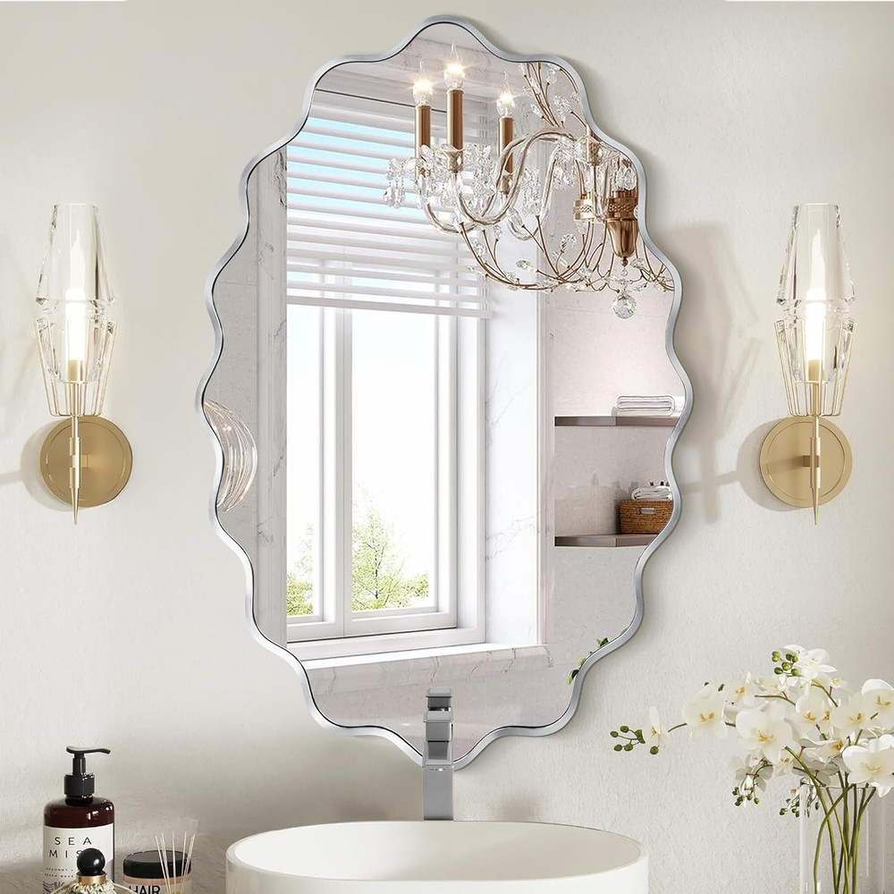 Dorlicecass Oval Wavy Mirror – Irregular Wall Mirror 22″x30″ Black Asymmetrical