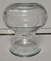 3 CLEAR GLASS ROUND VASES EMBOSSED WITH 4 LEAF CLOVERS 4 INCHES