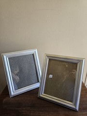 Set Of 2 Ornate Silver Wood Free Standing Picture Frames W/Glass Photo Sz 8 X 10