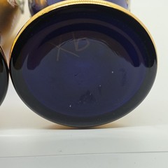 Vintage Bohemia Czechoslovakia Cobalt Blue Gold Enamel Floral Vase Pair