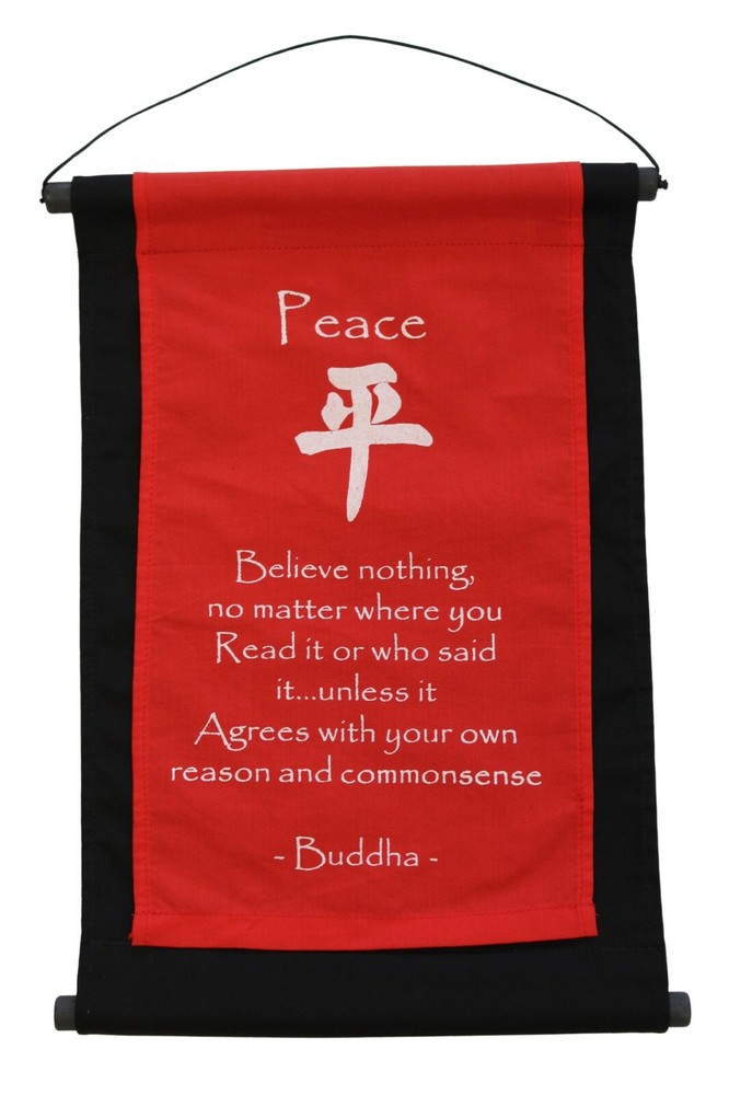 Hanging Scroll «Peace» – Kanji, Inspirational Quote, Words of Buddha, Bright Red