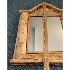 Burnt Split Bamboo Wall Mirror Pediment Top Boho 32×25 Tiki 60s Unique Large