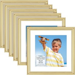 8×8 Square Picture Frames for 6×6 Photos in Gold – 6 Pack with Removable Mats
