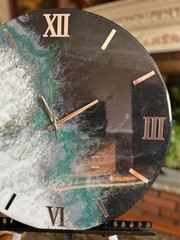 20”Luxury Handmade Resin Wall Clock Black White Green Abstract Art Silent Quartz