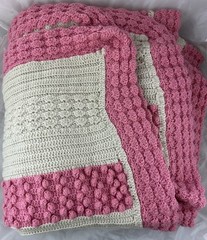 Afghan Crochet Blanket Twin Bedspread Pink Ivory/Beige Stripe French Knot ~75X99