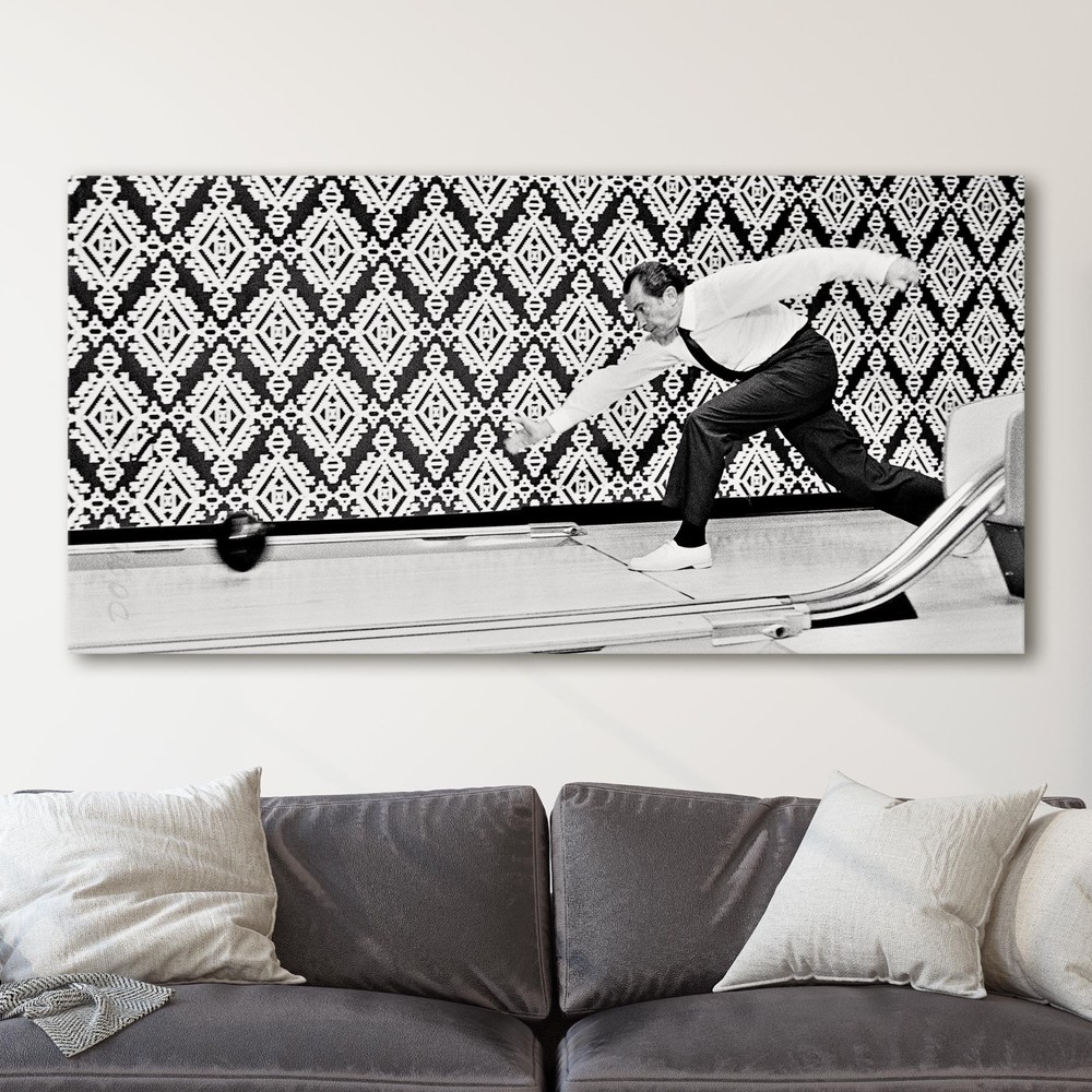Richard Nixon Bowling At The White House Canvas Wall Art Print