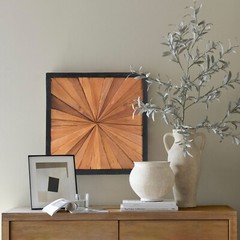 Rustic Teak Wood Wall Art – 17″x17″ Geometric Starburst Panel, Handcrafted Decor