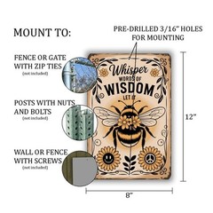Whisper Words Of Wisdom Tin Metal Signs– Vintage Bumblebee Wall Art With Sunflow