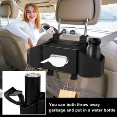 7-In-1 Car Seat Back Organizer with Cup Holders, Tissue Box, Garbage Can&Hook…