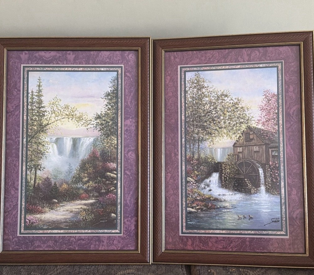 VTG Sambataro Water Fall Water Wheel Mill Set Home Interiors Floral Framed Print