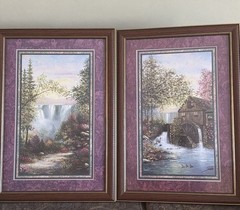 VTG Sambataro Water Fall Water Wheel Mill Set Home Interiors Floral Framed Print