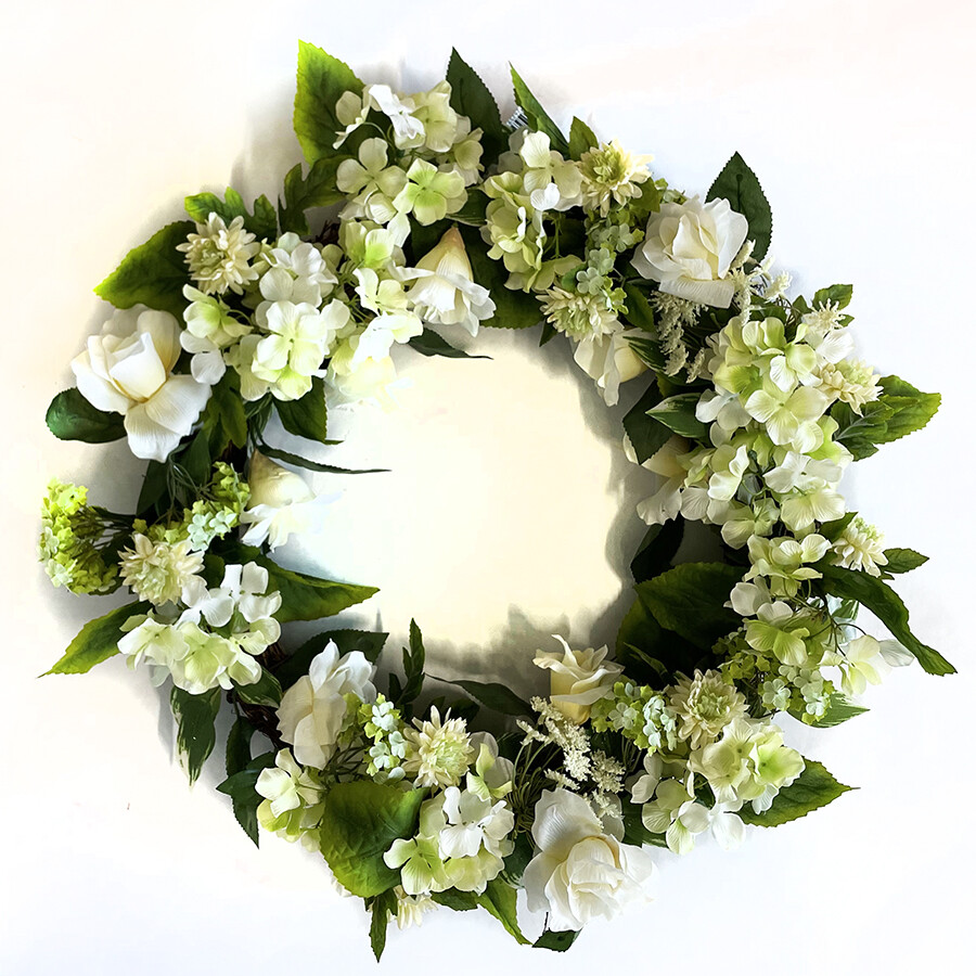 Ivory Floral Wreath White/Cream/Green 20in