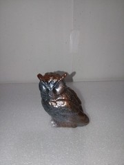 OWL FIGURE BROWN/BLACK/WHITE RESIN POURED HOME DECOR