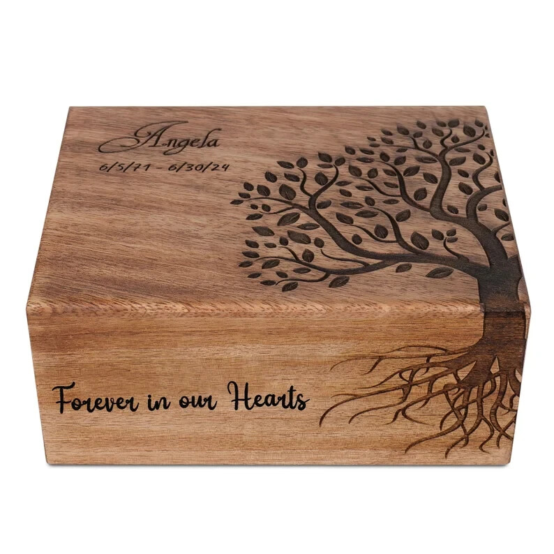 Urn – Personalized Wooden Cremation Box with Tree of Life for Men & Women