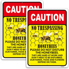 Caution No Trespassing Honeybees Sign, 2 Pack 10 X 14 Inch Metal Reflective Rust