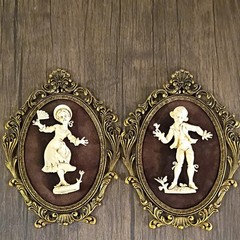 Vintage Italian Resin 3D Wall Plaques Pair Ornate Cast Iron Frames 500