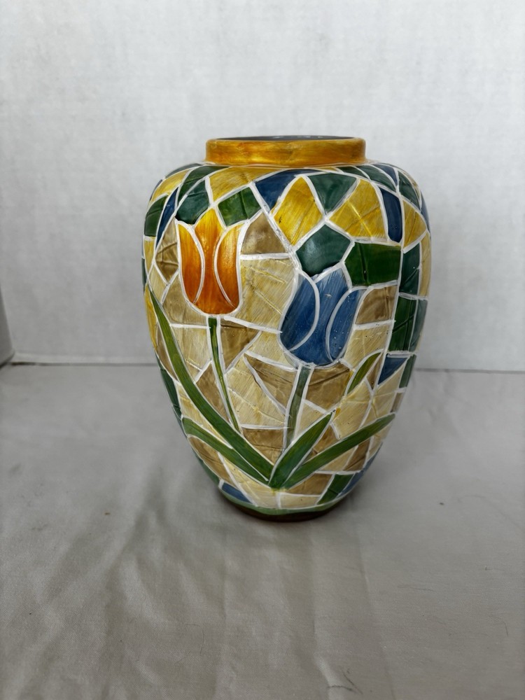 Mosaic Style Ceramic Vase-Multicolored Tulip Patchwork Design