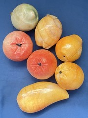 Vintage Alabaster Fruit Marble Stone Decorative Set of 7 Papaya Apple Lime Pear