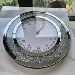 24/ 32in Crystal Crushed Diamond Mirrored Wall Clock Sparkle Twinkle Bling Round
