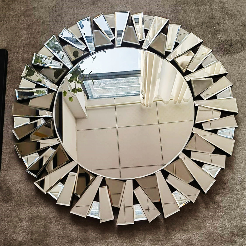 Round Wall Mirror Decorative Accent Sunburst Art Venetian Mirror Beveled Edge