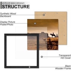 8×8 Picture Frame 2 Pack Black Engineered Wood for 8×8 Photo Poster Lightweight