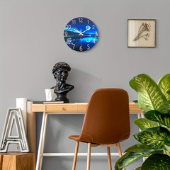Constantplanet Blue Wall Clock for Bedroom 12 Inch Natural Landscape round Analo