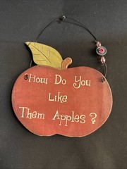 Vintage 7.5 X 9 inch Wall Hanging Wood Sign Decor, “How Do You like Them Apples