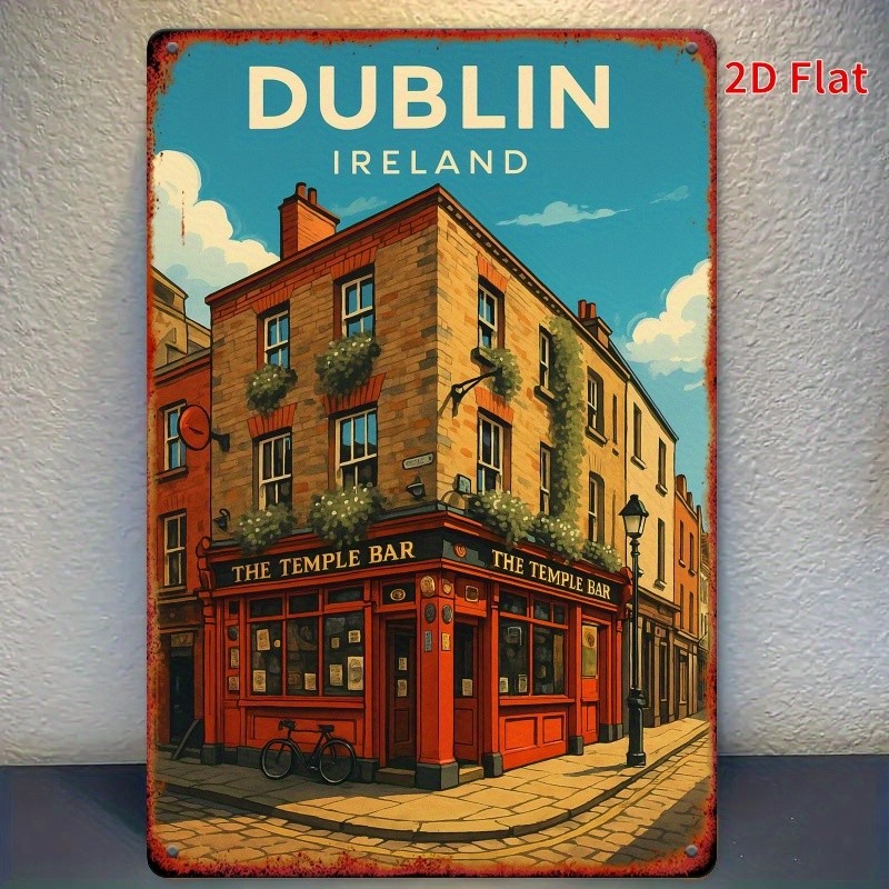 Dublin Ireland Temple Bar Metal Sign Vintage Travel Poster Pub Wall Decoration