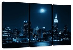 Moonrise Over Manhattan Multi 3-Panel Canvas Wall Art New York City NYC 23″x14″