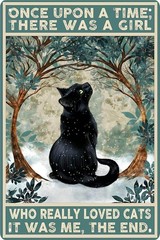 Black Cat Decor Vintage Metal Tin Sign 8×12 inch, Girl