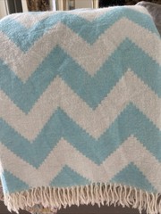 Jonathan Adler Zig Zag Blue Baby Alpaca Throw Blanket 60” X 60” Peru