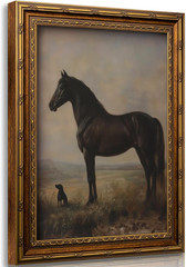 Vintage Gold Framed Horse Wall Art Horse and Dog Canvas Wall Decor Rustic Far…