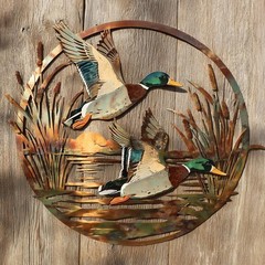 Flying Mallard Duck Metal Wall Art Hunting Lodge Decor