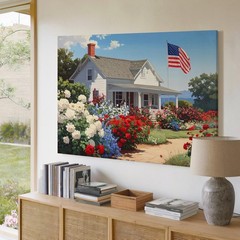 Patriotic Garden Cottage Canvas Americana Summer Bloom Wall Art