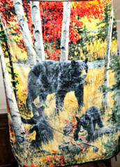 Bears & Birches Throw Blanket 46×60 Afghan Tapestry Mama Cubs Black Bear Family