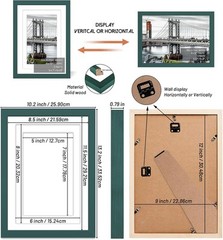 9×12 Picture Frames Solid Wood Display Pictures 6×8 or inch, Dark Green
