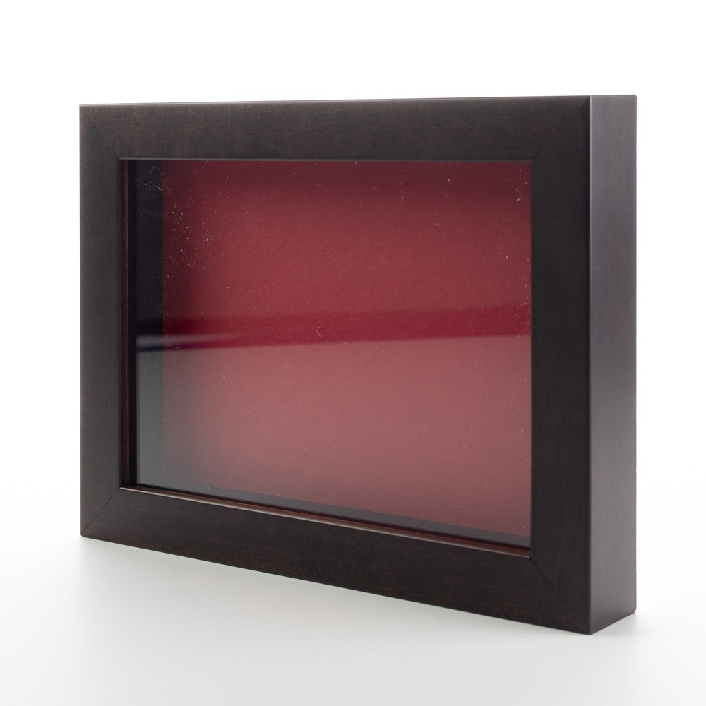 Dark Brown 4×4 Wood Shadow Box With Red Acid-Free Backing 5/8 Usable Depth