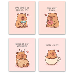 4 Capybara Kids Room Posters – Cute Kawaii Animal Wall Art Print Decor Nursery