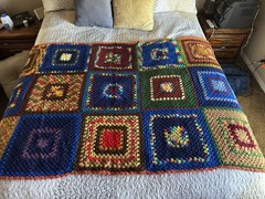 Vintage Handmade Crochet Afghan Throw 46×76 Granny Square Multicolor Blanket