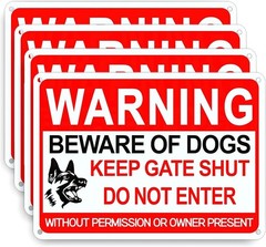 4 Pack Beware Of Dog Sign,12×8 Inches, With Reflective Material, Anti-Rust Alumi