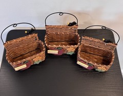 3 Vintage Wall Basket Set Apple Bird Kitchen Decor Wicker Woven Farmhouse