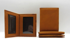 Bifold Frame MINI Holds Two 2×3″ Photos Leather Graphic Image bi-fold TAN