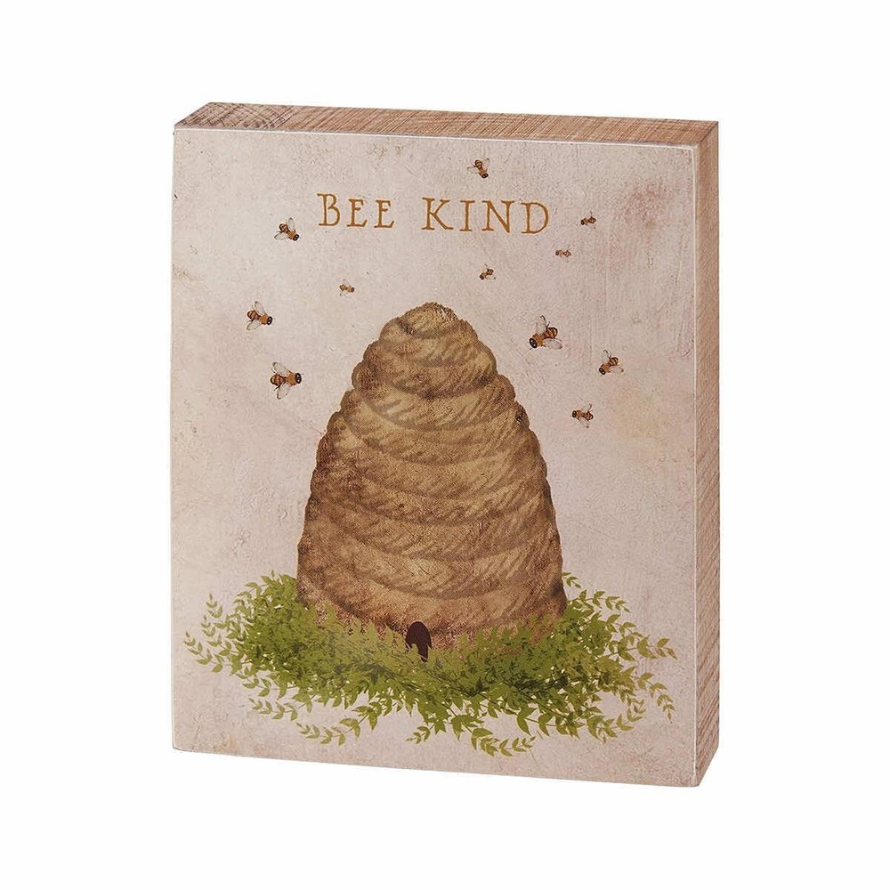 Bee Kind Primitives by Kathy Wood Block Sign 4 in x 5 in Garden Bumblebee Hive