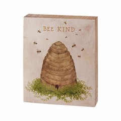 Bee Kind Primitives by Kathy Wood Block Sign 4 in x 5 in Garden Bumblebee Hive