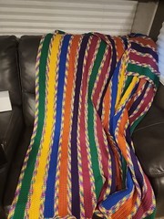 Rainbow striped Afghan Crocheted throw lap blanket hand-made Boho chic 56 x 68