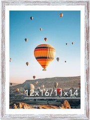 12×16 Picture Frame Rustic White with 11×14 Mat, Display Photo 11×14 with Mat