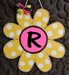 FLOWER Monogram or Hi Sign Wood Plaque Country Decor Hand Crafted Door Wall