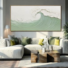 Large Framed Green Waves Abstract Ocean Nature Wall Art Modern Canvas Print A…
