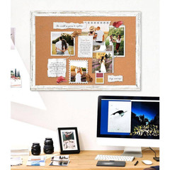 White Rustic Wooden Framed Cork Bulletin Board 24 X 18 In. Hanging Pin Board Eas