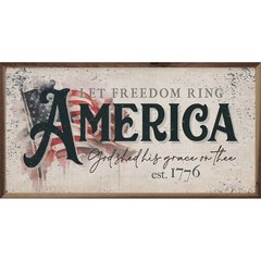 1776 America Let Freedom Ring Framed Wood Wall Art Print Patriotic Home Decor
